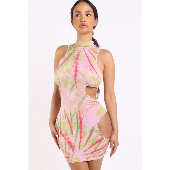 Dresses & Skirts - Women's Printed Venezia Cutout Bodycon Dress Mock Neck Skinny Sleeveless